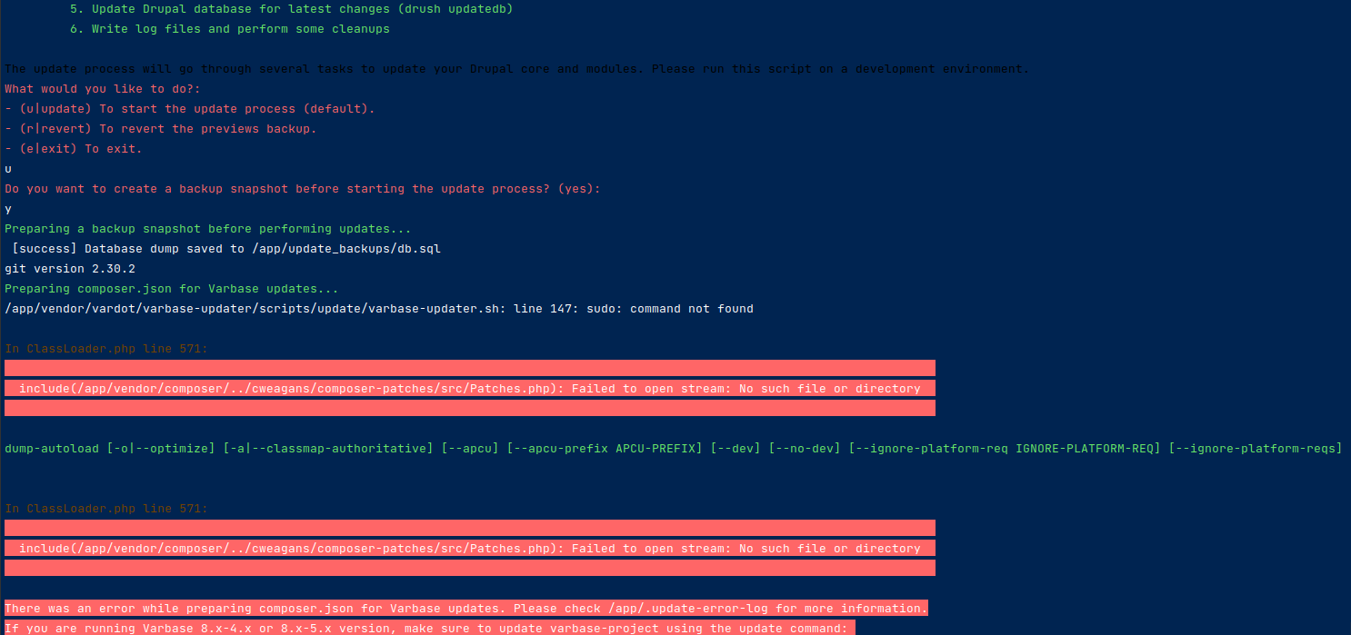 [Lando] sudo command not found Error when using bash ./bin/updatevarbase.sh [3364704